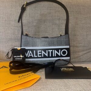 Valentino by Mario Valentino KAI PRINCE OF WALES LEATHER CROSSBODY IN BL…